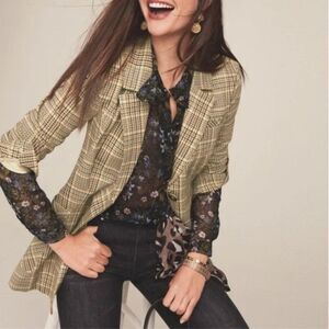 Cabi Size 4 Pastime Blazer Jacket Plaid Double Button Tan 3548